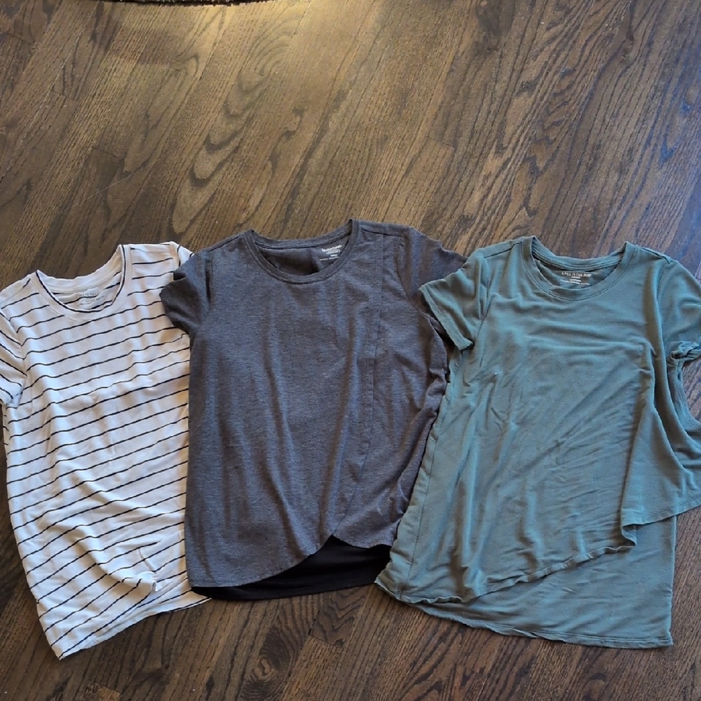 Set of Three Nursing T-Shirts - Striped, Gray, Green